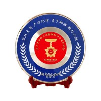 定制奖盘 部队退役纯铜纪念品 光荣退伍木托奖盘纪念盘摆件批发