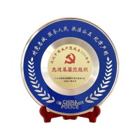 党员奖杯奖盘，logo定制党员纯铜表彰奖盘老党员荣休纪念礼品