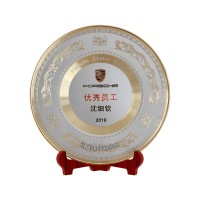 退休教师纪念铜盘员工荣誉表彰退伍荣休摆件奖盘优秀团队纪念盘